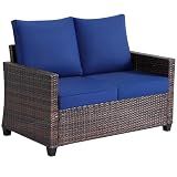 AstrPthylx Outdoor Loveseat,All-Weather Patio Deep Seat 2-Seater Rattan Sofa with Water Resistant Cushions for Balcony,Backyard,Porch & Poolside - Blue