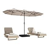 DomeShade 15ft Patio Umbrella with Base,Large Outdoor Double-Sided Rectangle Umbrella with Crank Handle, Market Umbrella for Poolside Garden Deck Backyard Beach Pools, Beige