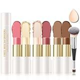 IONSGAKO 6 Colors Cream Contour Stick Makeup Kit, Double-ended Cream Highlighter Stick Bronzer and Blush Stick for Sculpt the Cheeks, Matte & Dewy Finish, Face Contour Kit for Beginners, Set A