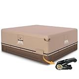 Qh.home IP65 Waterproof Hot Tub Cover, Wind & UV Resistant 600D Polyester 85x85 Spa Cover for Hot Tub, with Ratchet Strap System, Fits 84x84,83x83,82x82,81x81,7 ft x 7 ft Square SPA,Wheat