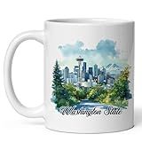 Washington State Ceramic Coffee Mug 11oz Evergreen State - Tea Coffee Mug with Comfortable Grip - Unique Travel Gift Cup for Office or Home - Vibrant Long-Lasting Print ID44991