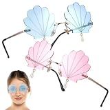 2 Pcs Seashell Sunglasses, Rimless Assorted Color PC, Party Bachelorette Outfit Accessories Women