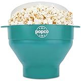 POPCO Silicone Microwave Popcorn Popper with Handles, Silicone Popcorn Maker, Collapsible Bowls, Dishwasher Safe - 15 Colors Available (AQUA)
