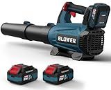Leaf Blower Cordless (Upgraded) - 630CFM/160MPH, 21V Powerful Electric Cordless Leaf Blower with 2 x 4.0Ah Batteries and Charger, Battery Powered Leaf Blowers for Lawn Care, Patio, Yard, Dust, Snow
