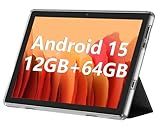 ECOPAD 10.1 Inch Tablet, Android 15 Tablets 12GB(4+8) RAM / 64GB ROM / 1TB SD Card Expansion, 1280x800 IPS HD Touchscreen, 6000mAh Battery, Bluetooth 5.0, Dual Cameras, GMS, Dual Band WiFi, Black