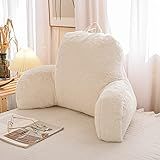 A Nice Night Faux Fur Reading Pillow Bed Wedge Large Adult Children Backrest with Arms Back Support for Sitting Up in Bed/Couch for Bedrest,Ivory