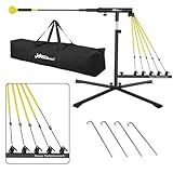 JASCOPRO Baseball Swing Trainer with 5 Power Bands,Height Adjustable 31-47 inches Baseball Hitting Trainer, Auto Reset Baseball Training Equipment Softball Swing Trainer with Metal Stakes & Carry Bag