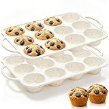Vinino 2Pack Silicone Muffin Pan for Baking with Metal Reinforced Frame, 12 Cup Regular Size Cupcake Pan, BPA Free Silicone Muffin Tray, Cupcake Baking Pan Bite Molds for Oven Dishwasher Safe
