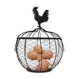 Wire Egg Basket for Gathering Fresh Eggs Collecting Basket With Handle, Decorative Egg Metal Basket for Counter, Fresh Chicken Egg Basket With Chicken Decorated Lid, Countertop Egg Fruit Storage