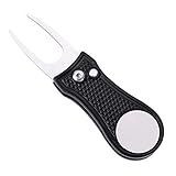 Mile High Life All Metal Foldable Golf Divot Tool with Pop-up Button & Magnetic Ball Marker (Black Bone)