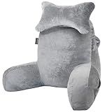 SLIGUY Reading Pillow for Sitting in Bed Couch Adult, Back Pillow with arm Support and Pockets, Adult Back Pillow Bed Chair for Bed Rest, Reading, Watching TV, Gaming for Boys and Girls Light Grey