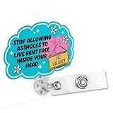 Sixrip Stop AllowingTo Live Rent Free In Your Head Retractable Glitter Badge Reel with Alligator Clip, Funny Mental Health Badge Holder for Nurse Doctor Medical Office Worker Cancer Patient Healthcare