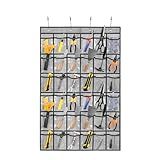 TEMUORG Over Door Hanging Tool Storage Bag Wall Mounted Screw Organizer Garage Accessories Organization with Clear Pockets (36 pockets)