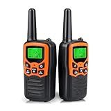 Walkie Talkies, MOICO Long Range Walkie Talkies for Adults with 22 FRS Channels, Family Walkie Talkie with LED Flashlight VOX LCD Display for Hiking Camping Trip (Orange 2 Pack)