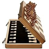 Durpeak Magnetic Wooden Chess Set, 2 Extra Queens, 15'' Folding Portable Travel Chessboard with Chess Pieces Storage Slots for Professional Tournament Beginner Adults Kids, 6 up Age, DUR-001