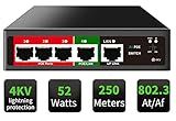 STEAMEMO 5 Port PoE+ Switch | Easy Smart Managed Ethernet Switch | Support VLAN, QoS | 52W Total PoE Budget | Fanless Metal | Plug & Play (Desktop/Wall Mount)