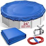 24 Ft Round Premium Heavy-Duty Winter Pool Cover - Royal Blue, Extra Thick and Durable, Tear-Proof, UV-Resistant, Reinforced Edges, Easy Install, All-Season Protection for Above Ground Pools