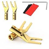 4PCS Spade Connectors,45 Degree Pure Copper Audio Fork Y Spade Plug DIY with Heat Shrink Tubing and Hex Wrench, Double Screw Locking Speaker Cable Plugs for Speaker Cables (Gold Plated)