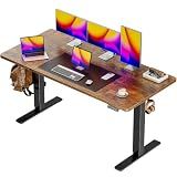 Huuger 55 x 28 Large Electric Standing Desk, Height Adjustable Computer Desk, 27.6" Deep Desktop, Stand up Gaming Office Desk with 2 Hooks, 3 Preset Heights, for Home Office, Rustic Brown