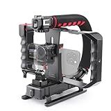 Zeadio Camera Handheld Stabilizer with Smartphone Video Cage Rig, Triple Cold-Shoe Handle Grip Compatible with All Camera Action Camera DSLR Smartphone