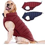 Lelepet Reversible Dog Jacket Lightweight Warm Dog Winter Coat Padded Vest Windproof Cold Weather Coat Pet Sonwsuit with Hook & Loop Coats for Large Dogs, Non-Shedding, Easy on/Off, Wine Red, XL