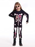 WonderBabe Girls Skeleton Costume Kids Halloween Skeleton Outfit for Children - Spooky Fun Dress-Up size 9-10