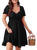 SCOMCHIC Women's Plus Size Summer Dresses Short Sleeve Sweetheart Neckline A Line Cocktail Boho Cute Mini Short Dress Black