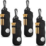 Chivao 4 Pieces Golf Tee Holder Golf Ball Carry Bag Pouch Ball Holder Keychain Belt Clip Gifts Accessories(Black,Simple)