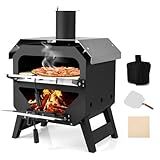 Happygrill Pizza Oven Outdoor, 12” Portable Wood-Fired Pizza Stove with Pizza Stone, Pizza Peel & Oxford Cloth Cover, Multi-Fuel Pizza Maker with Stainless Steel Roof for Patio Backyard Camping BBQ