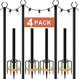 10Ft String Light Poles 4 Pack,Light Poles for Outside Lights,Outdoor with Fence Brackets Hanging Lights,Metal Stand Deck Patio Backyard
