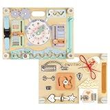 Smartwo Double-Sided Wooden Busy Board for Toddlers, Sensory Activity Board, Montessori Travel Toy for Kids Age 3-5, Educational Toy for Autism, Ideal Choice for Baby Girls or Boys Birthday