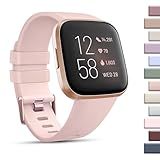 Mugust Sport Bands Compatible with Fitbit Versa 2 / Fitbit Versa/Versa Lite/Versa SE, Classic Soft Silicone Replacement Wristbands Straps for Fitbit Versa 2 Smart Watch Women Men (Small,Light Pink)