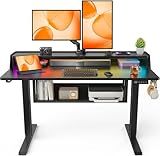 ErGear Standing Desk, 48" x 24" Electric Height Adjustable Desk with Storage Shelves, C-Clamp Mount Compatible Gaming Desk, Ergonomic Sit Stand Up Down Computer Table with LED Light for Home, Black