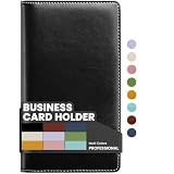 Sooez Leather Professional Business Card Book Holder Organizer, 240 Capacity Credit Card Booklet, PU Name Cards Holder Storage File for Men Women, 7.7"x 4.5" x 0.7", Black