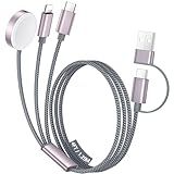 Temdan for Travel Essentials,3 in 2 USB C Cable for Apple Watch Charger/iPhone 17 Charger/Lightning,Multi Charging Cable Cord,Vacation Camping Essentials,Portable Designed for iWatch &iPhone 16-12-4FT