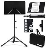 AODSK Sheet Music Stand,5 in 1 Dual-Use Folding Sheet Music Stand & Desktop Book Stand with Portable Carrying Bag & Music Sheet Clip Holder & Sheet Music Book(Black) (AS-M55)
