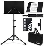 AODSK Sheet Music Stand,5 in 1 Dual-Use Folding Sheet Music Stand & Desktop Book Stand with Portable Carrying Bag & Music Sheet Clip Holder & Sheet Music Book(Black) (AS-M55)