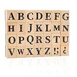 28-Piece Wooden Alphabet Stamps Set, 1 Inch Rubber Stamps, Retro Capital Letter Stamps Seal Series for Crafting, DIY Projects, Card Making, Scrapbook (Letter Stamps)