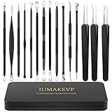 Pimple Popper Tool Kit, IUMAKEVP 15 PCS Professional Stainless Steel Blackhead Remover Comedone Extractor Tools for Removing Pimples, Blackheads, Zit on Face - Acne Removal Kit with Metal Case (Black)