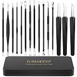 Pimple Popper Tool Kit, IUMAKEVP 15 PCS Professional Stainless Steel Blackhead Remover Comedone Extractor Tools for Removing Pimples, Blackheads, Zit on Face - Acne Removal Kit with Metal Case (Black)