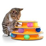 Catstages Tower of Tracks 3-Level Cat Track Toy with 6 Balls, Interactive Toy for Indoor Cats, Orange