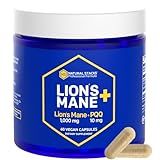 Organic Lions Mane Supplement Capsules - 1000mg Lions Mane Mushroom with 10mg PQQ - Brain Cell Optimizer for Memory, Learning, Mitochondrial Function - 60 Fruiting Body Mushroom Capsules