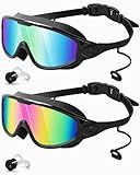 Swim Goggles 2 Pack, Wide View Anti Fog&UV Swimming Goggles for Audlt, No Leaking Swim Glasses for Men Women Youth