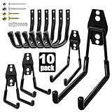 Jikro 10-Pack Heavy Duty Garage Wall Hooks – Utility J Hooks for Hanging Ladders, Bikes, Garden Tools, Hose, with Anti-Slip Coating (Black*10)