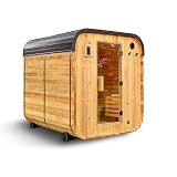 Backyard Discovery Lennon 4-6 Person Traditional Cedar Outdoor Cube Sauna with Electric Sauna Heater, Glass Door, Sauna Rocks, Dry Heat, Steam Sauna, LED Lights, Wi-Fi Control, Sauna Accessories