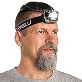 Foxelli Headlamp Battery Powered, IPX5 Waterproof, 45-Hour Runtime - Lightweight 3.2oz LED Head Lamp with White & Red Light, 5 Modes, Head Lights for Forehead, 3 AAA Included