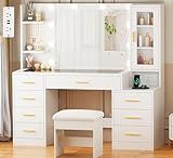 ANWBROAD 49.2" Large Vanity Desk with Mirror and Lights, Glass Top Vanity
