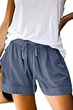 KISSMODA Womens Casual Linen Short Pants Drawstring Elastic Waist Summer Shorts with Pockets M
