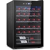 COWSAR 37 Bottle Wine Fridge, Freestanding Commercial Beverage Refrigerator with Smart Temp Control, 4.45 Cu.Ft Mini Fridge Wine Cooler with Child Lock& Wavy Wire Shelves for Kitchen Bar, Black