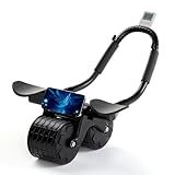 2025 New Tixahi Ab Roller Wheel with Timer & Knee Mat, Home Workout Auto Rebound Abdominal Wheel with Elbow Support - Core Workout Equipment for Strengthening Abs, Home Gym Exercise for Women & Men (Black)